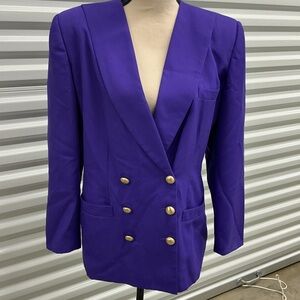 Michelle Stuart Purple Double Breasted Blazer | Gold Buttons | Size L (Estimated